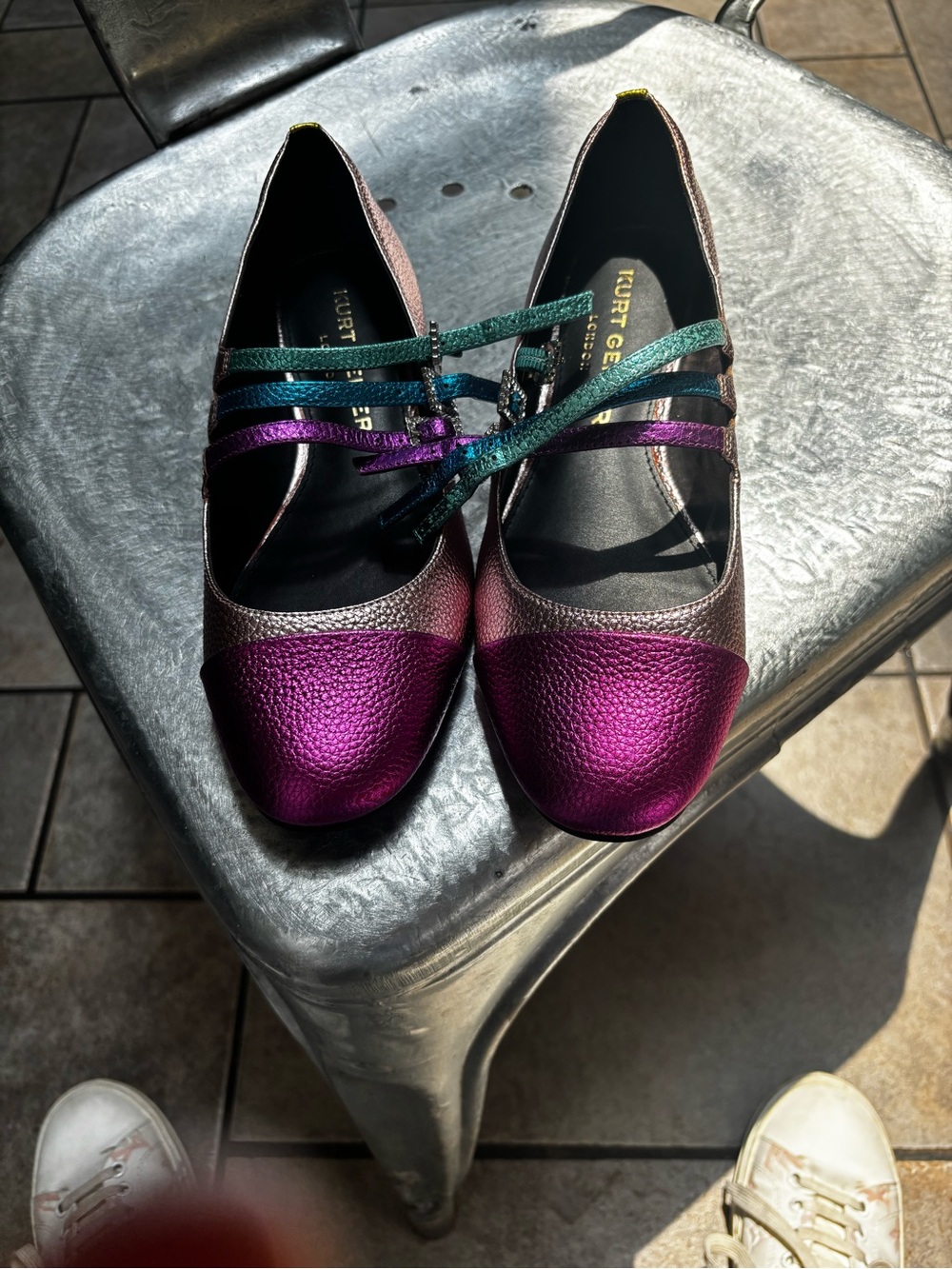 Kurt Geiger Metallic Purple Ballet Flats with Teal Straps